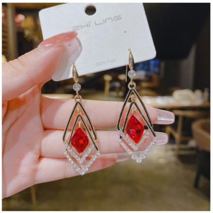 Drop Earrings Red crystal for Women- Hook Earring